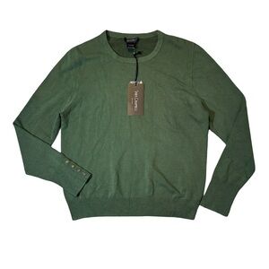 NEW Sara Campbell women’s L Large green crew pullover button cuffs sweater NWT